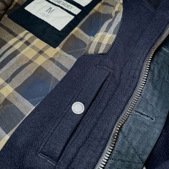 VTG Y2K Abercrombie & Fitch Elk Lake Jacket M Navy Wool Plaid Lined Field Coat - Picture 6 of 11